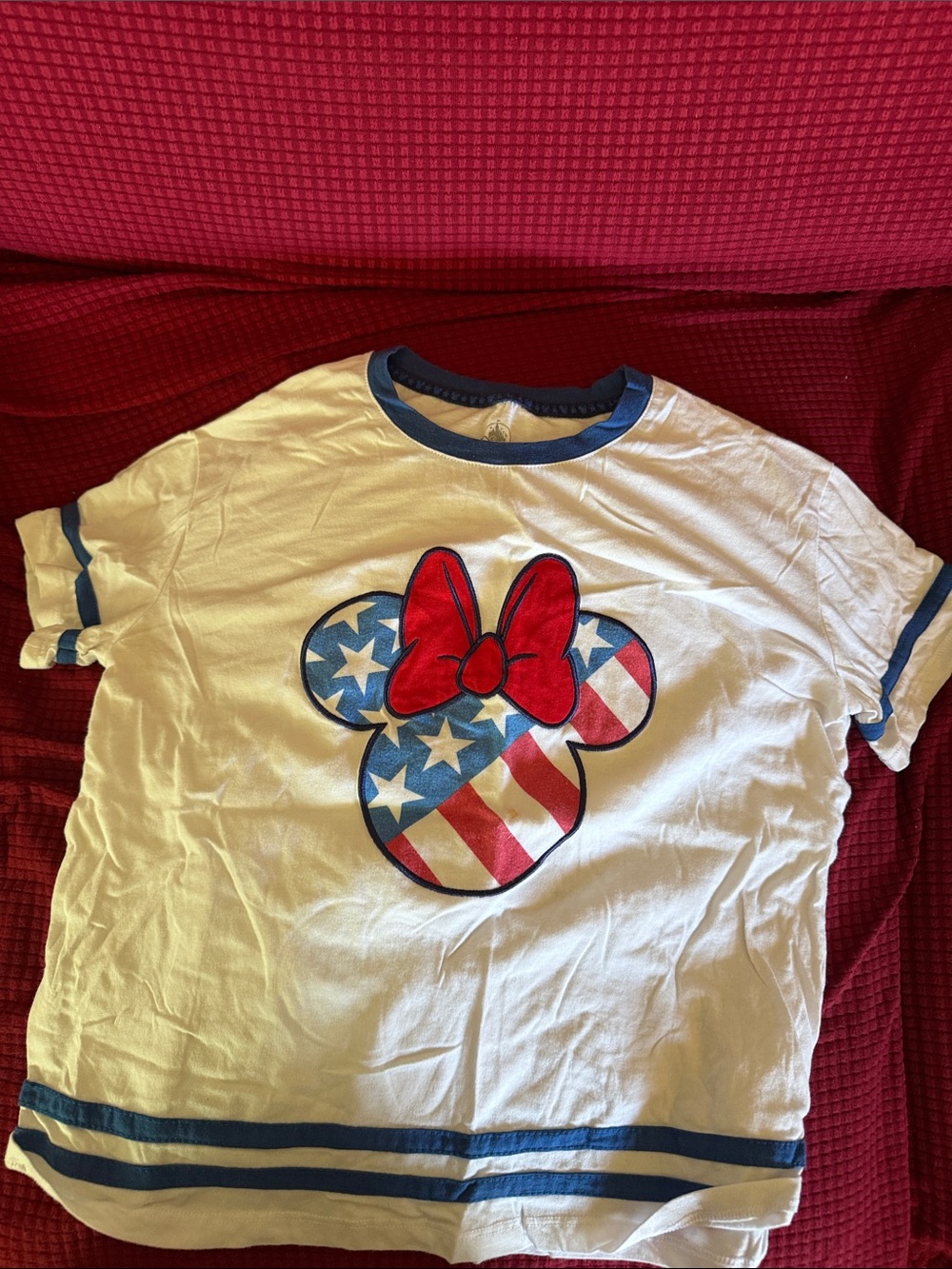 Disney White Tee with Patriotic Minnie Graphic and Red Bow